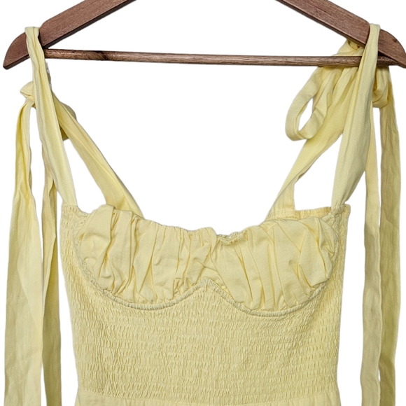 House of CB Rommi Yellow Bustier Jumpsuit Shoulder Tie Linen Size Small - Picture 5 of 9